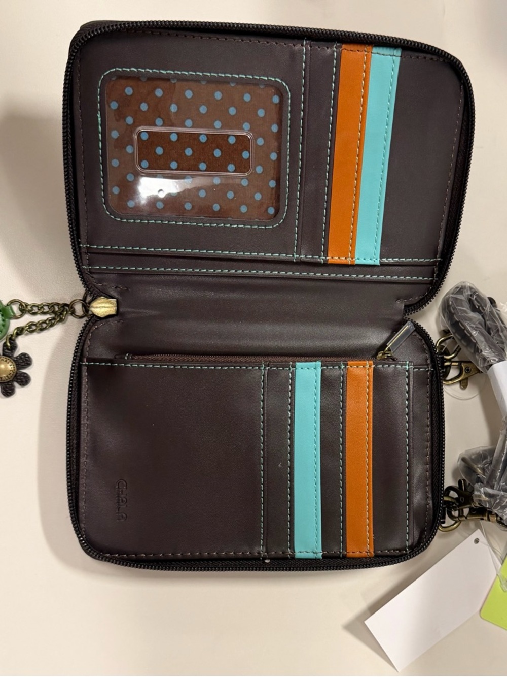 Chala Olive and Orange Butterfly Crossbody Wallet - Picture 4 of 9